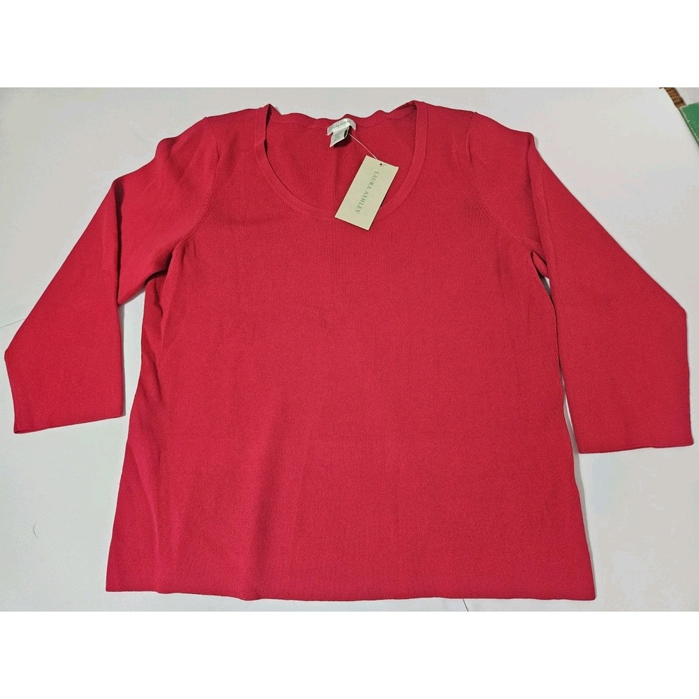 Laura Ashley NWT Red Fine Gauge Ribbed Knit Sweater Tunic - Womens Size XL